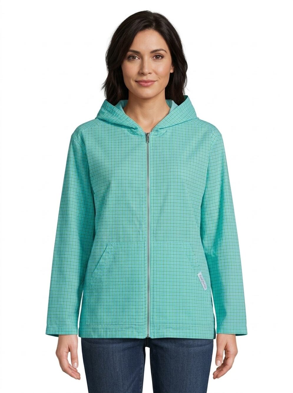 Fresh Produce Made in USA Blue Plaid Full Zip Hooded Jacket Women Size M